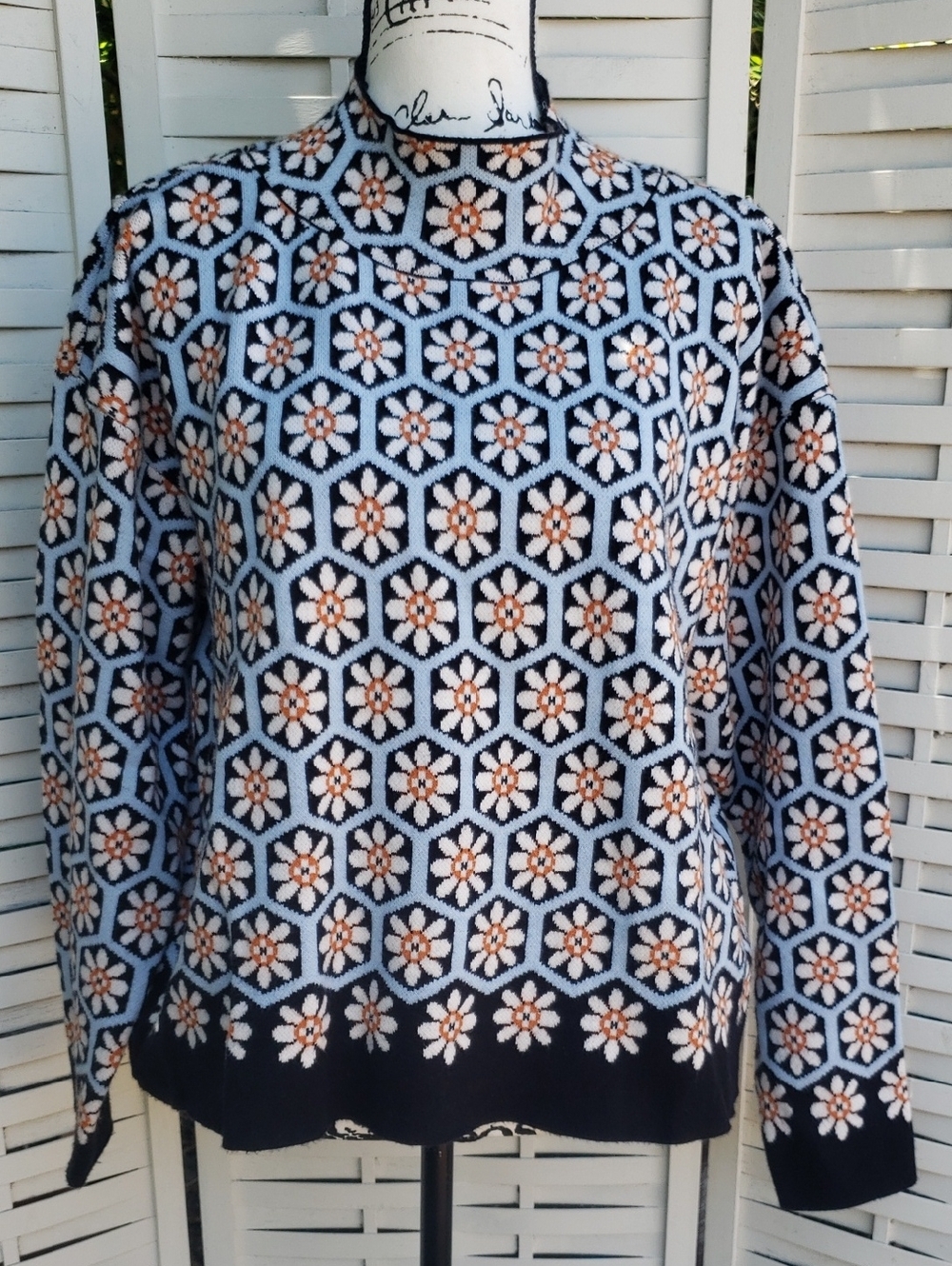 Maeve By Anthropologie Women's Floral Crewneck Sweater - Blue and Peach Size L
